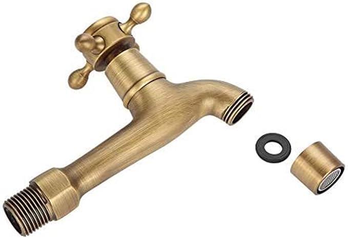 European Style Vintage Wall Mounted Faucet, Solid Brass, G1/2", Single Cold Water Tap for Kitchen Sink, Mop Pool, Antique Brass Finish