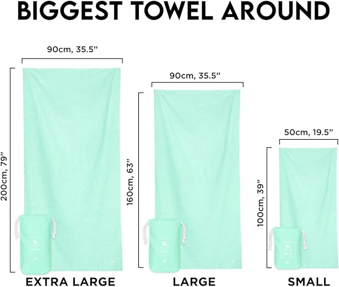 Dock & Bay Beach Towel - Quick Dry, Sand Free - Compact, Lightweight - 100% Recycled - Includes Bag - Rainforest Green, Large (160x90cm, 63x35)