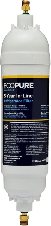EcoPure EPINL30 5-Year In-Line Refrigerator Water Filter – Universal Fit by EcoPure+Water+Solutions