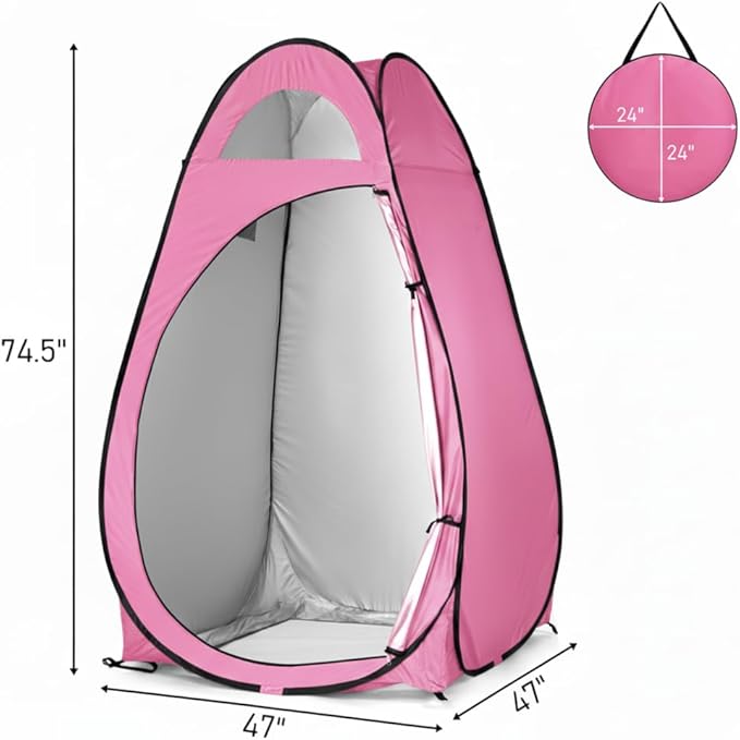 4x4ft Pop Up Privacy Shower Tent with Top Window, 3.6lbs Liightweight Dressing Room, Portable Toilet Stall with Carry Bag for Camping, Beach, Outdoors (Pink)