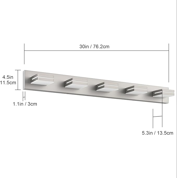 SineRise LED Modern Bathroom Vanity Light Fixtures (5-Light, 40-Inch, Dimmable), Brushed Nickel Modern Acrylic Bathroom Wall Lighting Fixtures Over Mirror (Cool White 6000K)