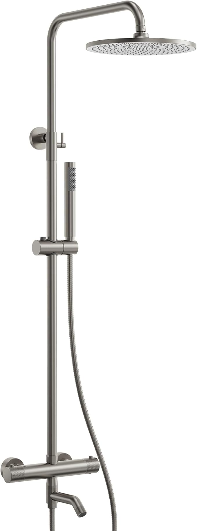 Exposed Shower System with Tub Spout, EVERSTEIN 10 inch High Pressure Shower Faucet Set, 3-Function Wall Mount Rain Showerhead with Handheld Sprayer, Outdoor Bathroom Fixtures, Brushed Nickel