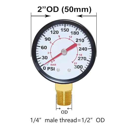 Joywayus Pressure Gauge 0 to 300 PSI Brass 1/4" Male NPT Thread Lower Mount - Image 2