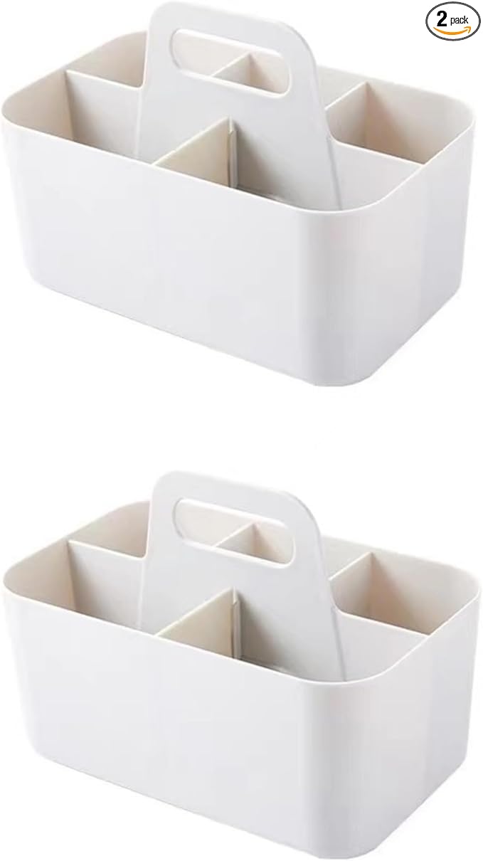 Feadily (2 Pack Plastic Shower Caddy Portable, Portable Basket with Handle Storage Organizer, Stackable 5 Compartments, 9.76" x 6" x 6.7", White