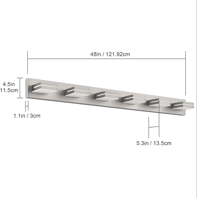 SineRise LED Modern Bathroom Vanity Light Fixtures (6-Light, 48-Inch), Brushed Nickel Modern Acrylic Bathroom Wall Lighting Fixtures Over Mirror (Cool White 6000K)