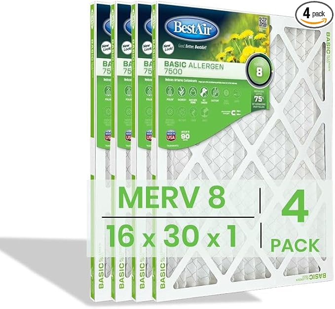 BestAir 16x30x1 Air Filter | MERV 8 Basic Allergen 7500 HVAC AC Furnace Filter by FreudenbergFiltrationTechnologies
