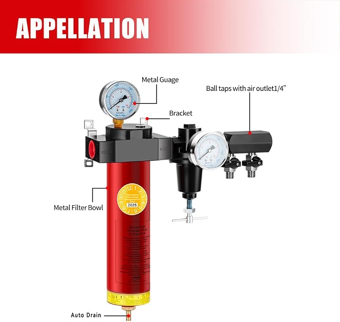 NANPU Z-R Air Filter Regulator– Sintered Filter, 3/8" NPT Inlet, 1/4" NPT - Image 2