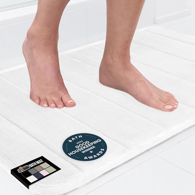 GORILLA GRIP Memory Foam Bath Mat, Soft Absorbent US Designed Bathroom Rug, Gripping Dots Machine Washable Bathmat, Cushioned Floor Mats, Shower Sink Rugs Room Décor Accessories, 36x24 White