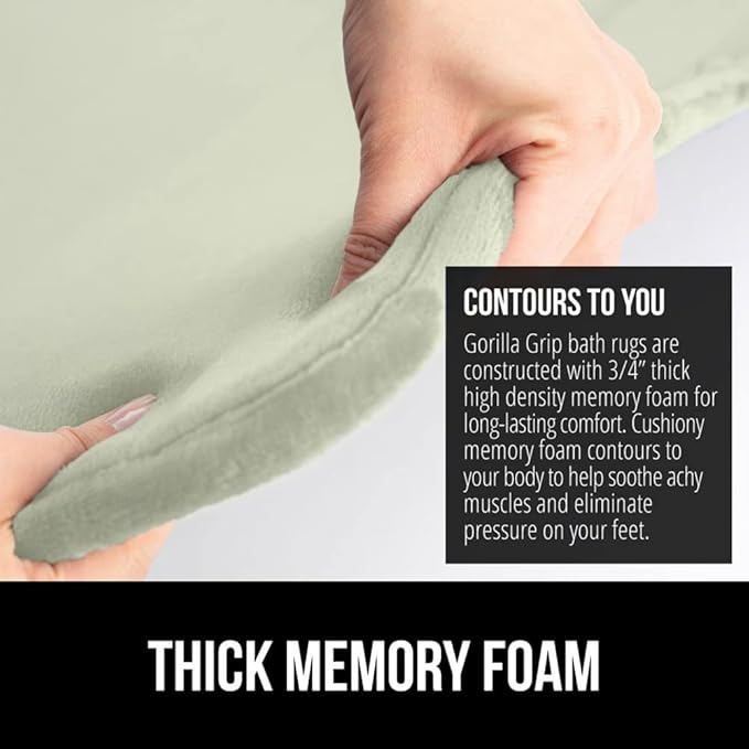 GORILLA GRIP Memory Foam Bath Mat, Soft Absorbent Velvet Bathroom Mats, Durable Dots on Underside, Machine Washable Bathmat, Carpet Rug Room Decor for Shower Tub Floor RV, 48x24 Rugs, Sage