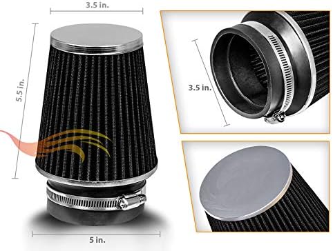 BLACK 3.5" 89 mm Inlet Narrow Air Cone Replacement Performance Washable - Image 2