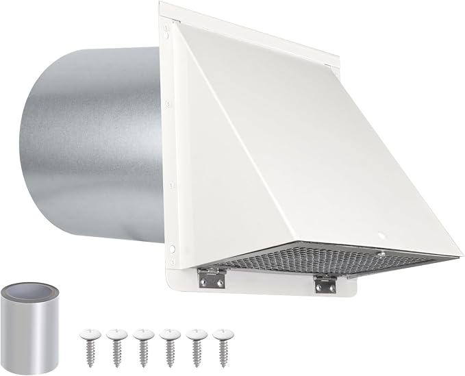 7 Inch Hooded Wall Vent with Mesh and Damper, Wall Vent Hood Duct Cap Exterior by JYINCPED