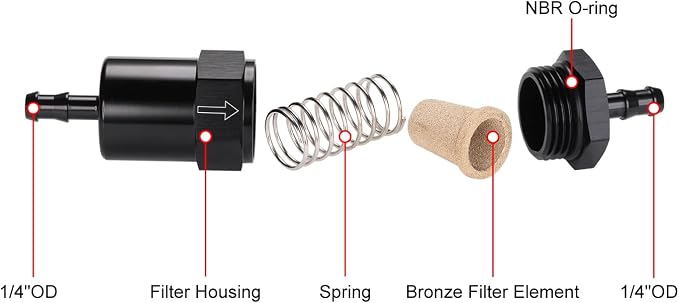 1/4" Billet Inline Fuel Filter 30 Micron Aluminum Black - Image 3