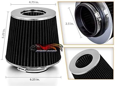 BLACK 2.5" 63.5 mm Inlet Cold Air Cone Replacement Performance Washable - Image 2