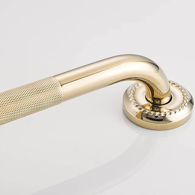 Textured Shower Grab Bar, 16-Inch Bathroom Support Rails, Stylish Safety Armrest Hand Rail, Polished Brass/Gold Finish, Good for Senior, Kids, Elderly