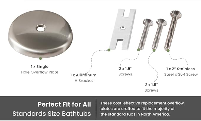 Single Hole Bathtub Drain Overflow Plate with One Matching Screws, Easy to Install, Satin Nickel