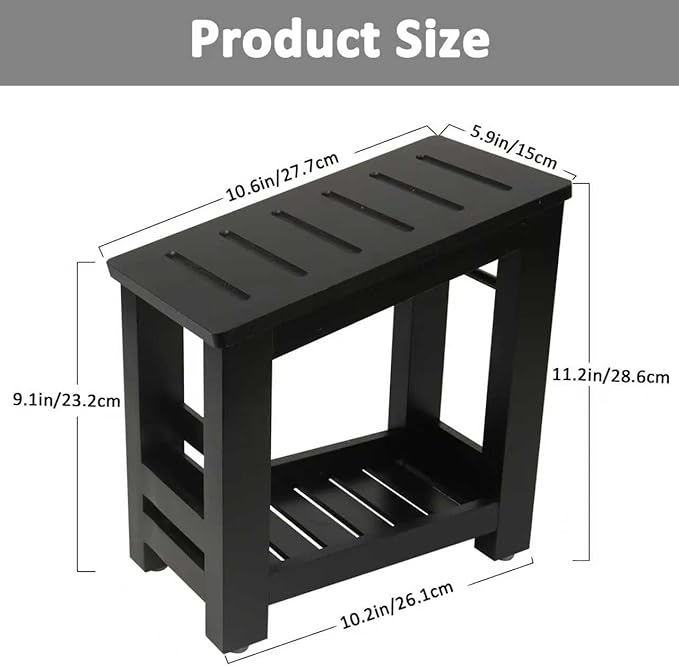 Shower Foot Rest, Small Bamboo Foot Stool with Storage Shelf, Shower Stool for Shaving Legs, No Assembly Required, Natural (Black)