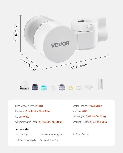 VEVOR Faucet Mount Water Filter, Horizontal Water Purifier - Image 7