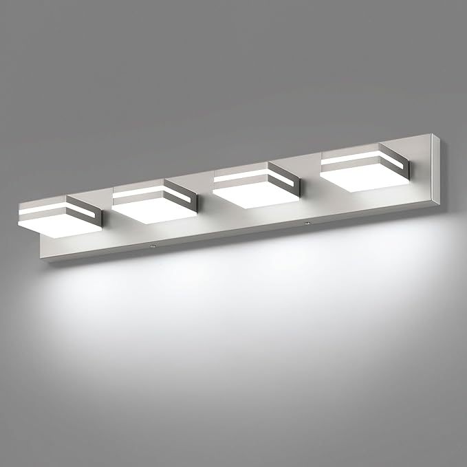 SineRise LED Modern Bathroom Vanity Light Fixtures (4-Light, 30-Inch), Brushed Nickel Modern Acrylic Bathroom Wall Lighting Fixtures Over Mirror (Cool White 6000K)