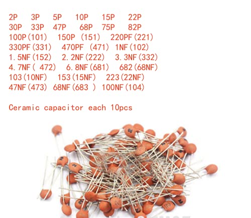 HiLetgo Ceramic Capacitor Assortment Kit DIP 2PF-100nF 30 Values Each 10pcs in - Image 2