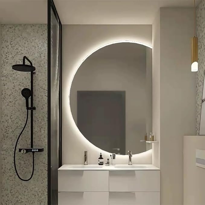 Semicircle Vanity Mirror with LED Lights, Dimmable LED Illuminated Bathroom by Unknown