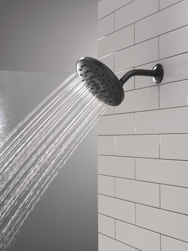 Delta PivotPro Matte Black Rain Showerhead, Single Setting 7 Inch Round Shower Head, Showerheads, 1.75 GPM Flow Rate, Matte Black 75103BL