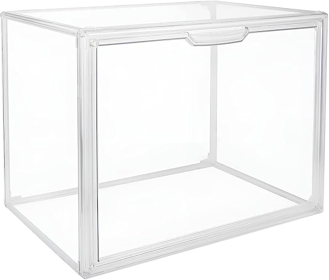 Clear Stackable Plastic Storage Bins with Magnetic Lid, Dustproof Book & Cosmetic Display Cases, Large Figures Collectibles Showcase, Shoe Box, Protection Organizer (L, Count, 3)