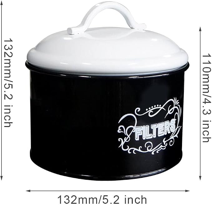 SOTECH Coffee Filter Holder Storage Metal Box Black Container Organizer Round - Image 6