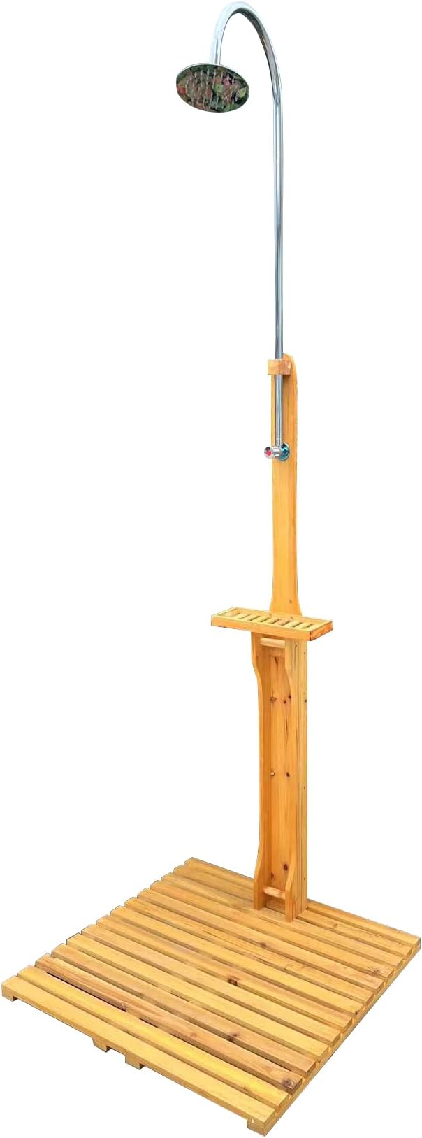 Outdoor Shower Kit Portable Wood Outdoor Garden Pool Shower with Chassis Board for Outdoor Backyard Poolside Beach Pool Spa,Wood
