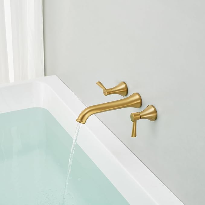 Wall Mount Tub Filler Brass Tub Faucet Brushed Gold Bathroom Bathtub Faucets with 2 Handles
