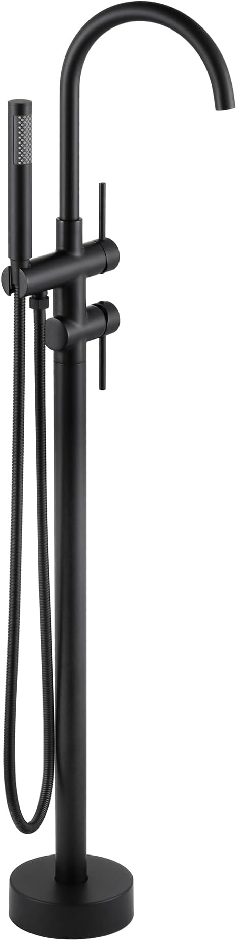 Freestanding Bathtub Faucet Matte Black: Floor Mount Tub Filler, High Flow Brass Shower Faucets with Handheld Sprayer for Bathroom