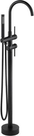 Freestanding Bathtub Faucet Matte Black: Floor Mount Tub Filler, High Flow Brass Shower Faucets with Handheld Sprayer for Bathroom