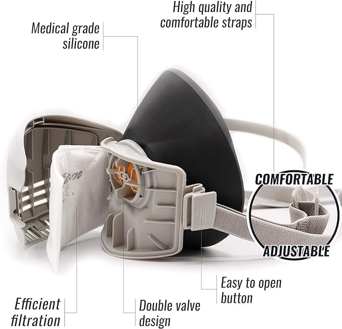 Reusable Respirator Mask with 7 Filters – Half Mask Respirator - Image 4