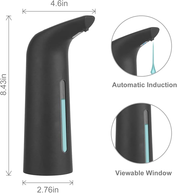 Automatic Soap Dispenser Touchless, TUMAN Pro Battery Operated Electric 14oz/400ml Liquid Hand Soap Dispenser with Motion Sensor, Suitable for Kitchen Bathroom Hotel, IPX6 Waterproof(Black)…