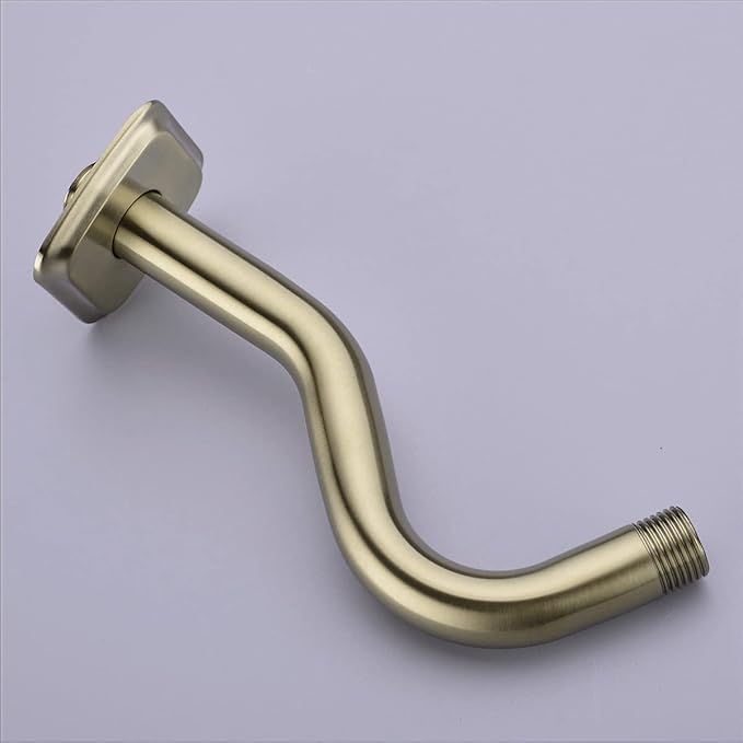 TRUSTMI 8 Inch Angled Shower Arm Extension with Flange, Stainless Steel Curved Shower Head Arm Replacement, Brushed Gold