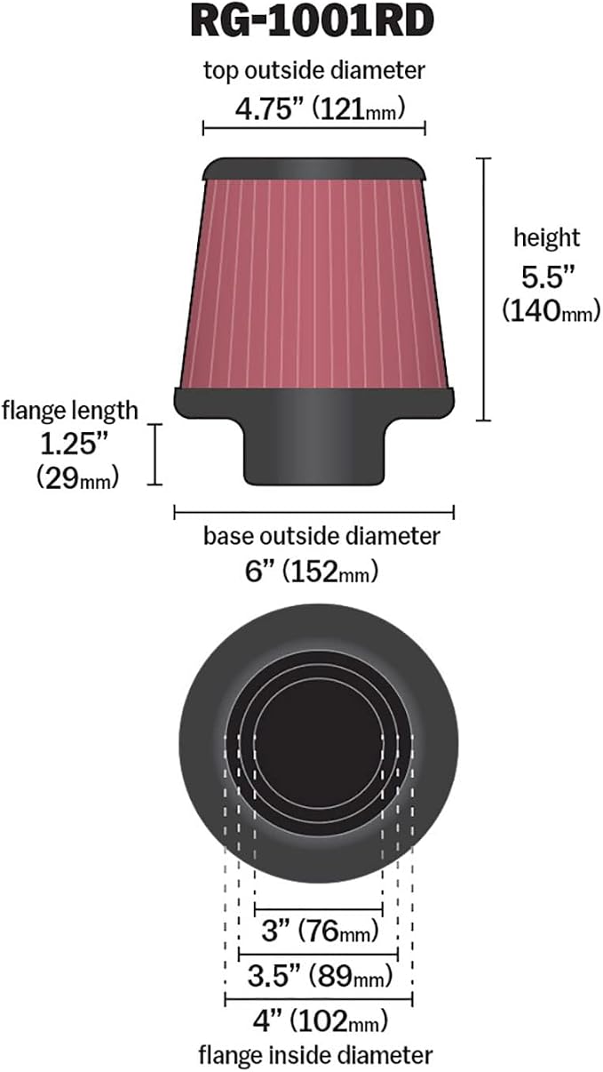 K&N High-Flow Original Lifetime Universal Clamp-On Air Filter: High Performance - Image 2
