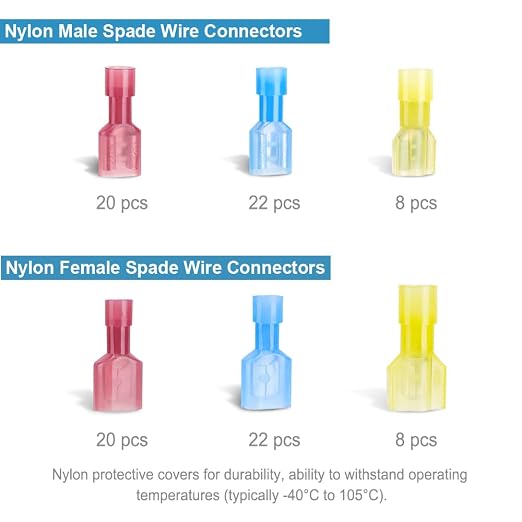 100Pcs Nylon Insulated Spade Connector Kit, 22-10 AWG Male & Female Quick - Image 2
