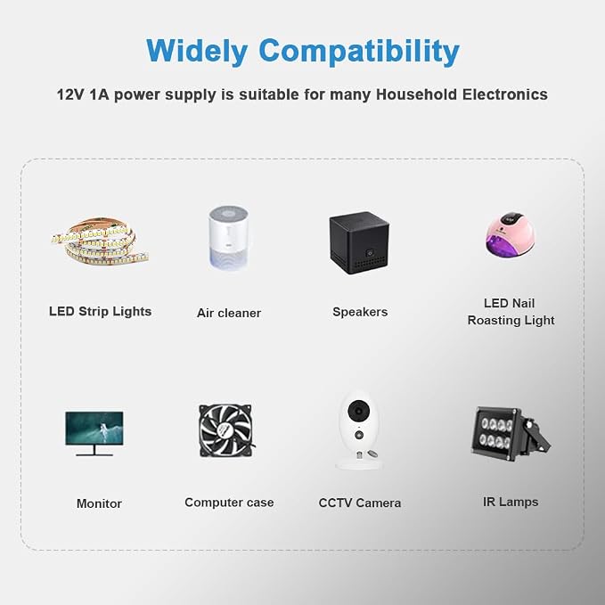 DC/AC 12V 1A Power Supply Charger, Universal 12W Switching Power Supply Adapter - Image 3