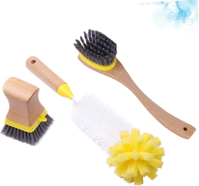 Natural Wood Handle Sponge Scrubber Tile Scrubber Brush Cleaner Kitchen - Image 5