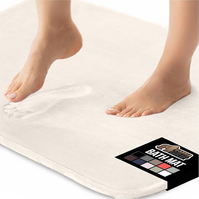 GORILLA GRIP Memory Foam Bath Mat, Soft Absorbent Velvet Bathroom Mats, Durable Dots on Underside, Machine Washable Bathmat, Carpet Rug Room Decor for Shower Tub Floor RV, 42x24 Rugs, Cream