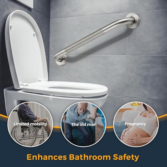 Grab Bars for Shower, 1 Pack 16-Inch Anti Slip Shower Handles for Elderly, Safety Shower Grab Bar, Stainless Steel Handicap Grab Bars for Bathroom,Toilet (Brushed Nickel, 1" Diameter)