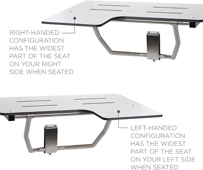 Seachrome 26" x 22.5" Lift-Assist ADA L-Shaped Reversible Bathroom Shower Bath Transfer Seat, Folding Wall-Mounted White Phenolic Seat