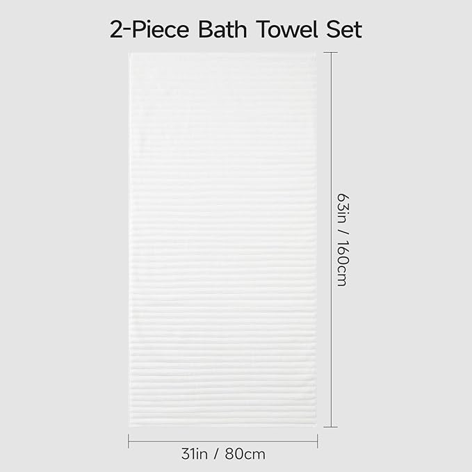 REDKISS 2 Pack Large Bath Towels 31×63 inches, 100% Cotton, Super Soft and Absorbent, Quick-Dry Towels, Perfect for Bathroom,Plush Shower Towels-White