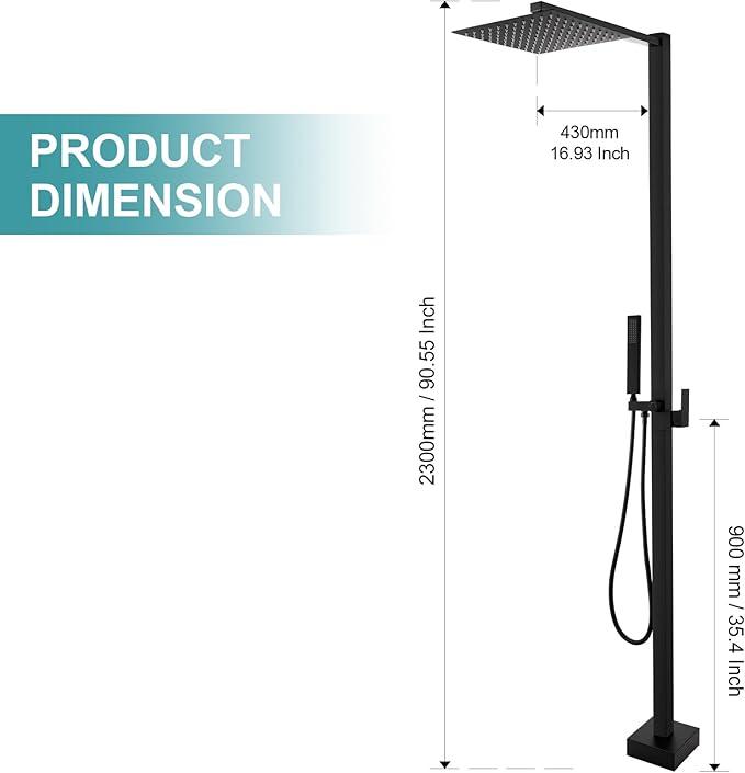 Freestanding Outdoor Shower with 10" Rain Shower Head and Handheld, Outdoor Shower Fixtures for Backyard Garden Beach. Outdoor Pool Shower, Matte black
