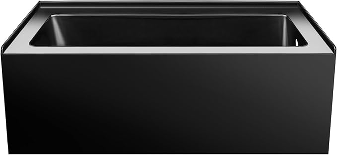 Fine Fixtures Acrylic, Fiberglass Alcove Soaking Bathtub with Integral Apron Front - Drain Included (54" x 30", Right Hand, Black)