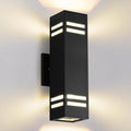 Cerdeco Aluminum Modern Outdoor Wall Light,15" Exterior Up Down Wall Sconce Light Fixture Sand Textured Black with 3-Sided Frosted Glasses [UL Listed]