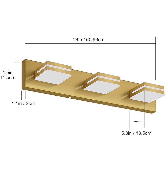 SineRise LED Modern Bathroom Vanity Light Fixtures (3-Light, 24-Inch), Brass Modern Acrylic Bathroom Wall Lighting Fixtures Over Mirror (Cool White 6000K)