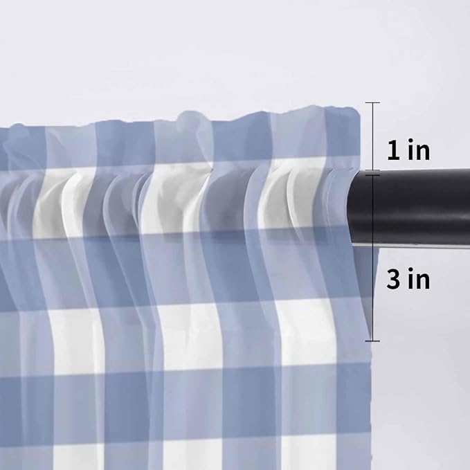 Lemon Sheer Valance Curtains, Summer Fruit Floral Wood Grain Blue Plaid Light - Image 7