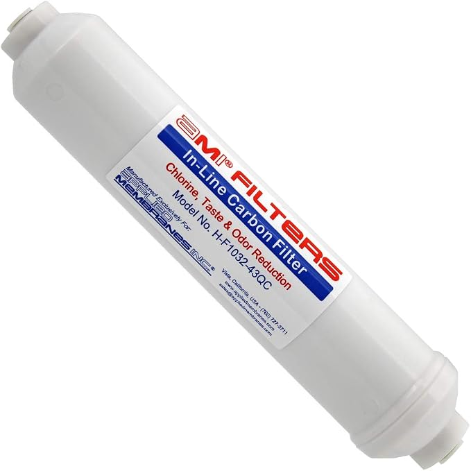 Inline Carbon Water Filter | 10" Length | 1/4" Quick Connect In/Out | by AppliedMembranesInc