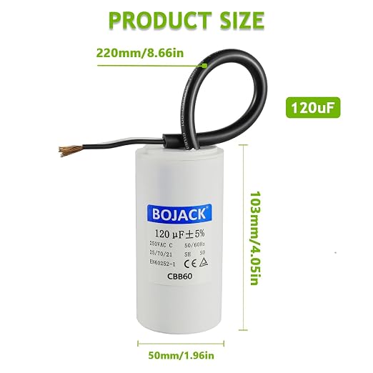 BOJACK Run Capacitor 120 uF 250V AC 120 MFD CBB60 2 Wire 50/60Hz Cylinder Motor - Image 2