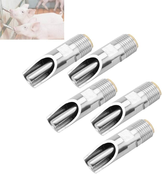 Automatic Pig Drinkers, 5 Pieces Thread Stainless Steel Automatic Pig Nipple by Pssopp